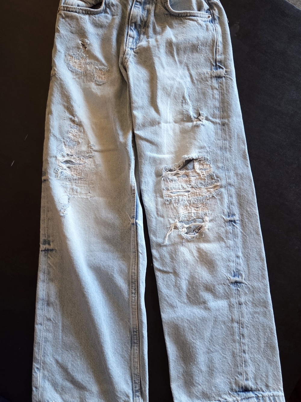 Zara Light Blue Distressed Relaxed Jeans